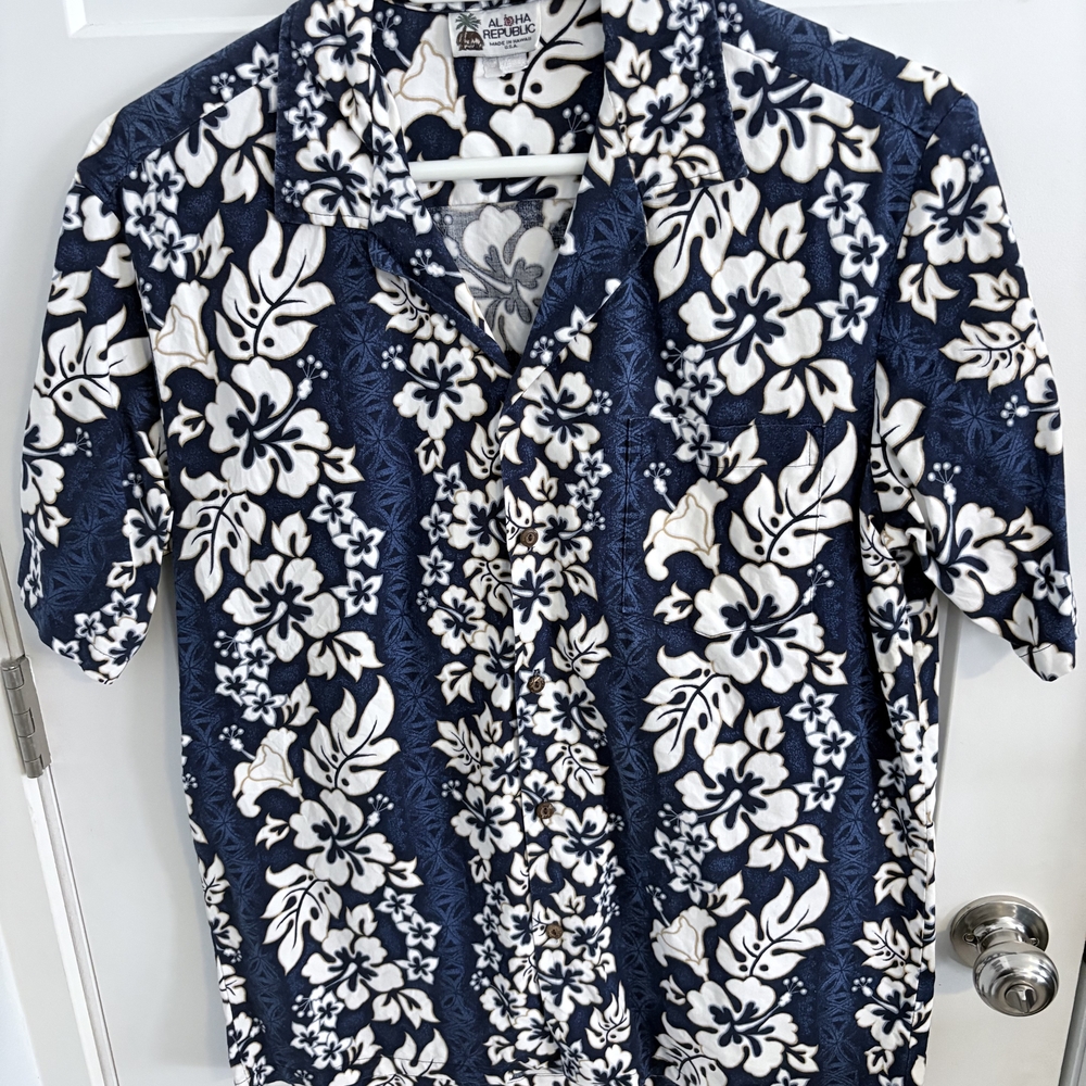 Men's Navy and White Floral Button Down Shirt